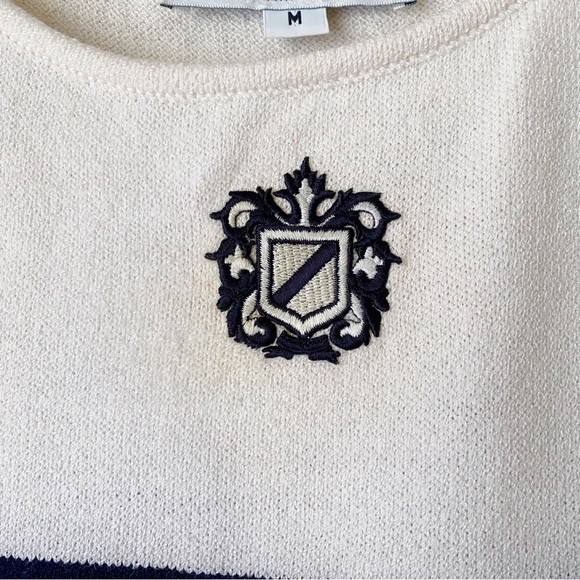 St. John Collection | Embroidered Striped Tank Top Scoop Neck Navy Cream Medium - Picture 2 of 4